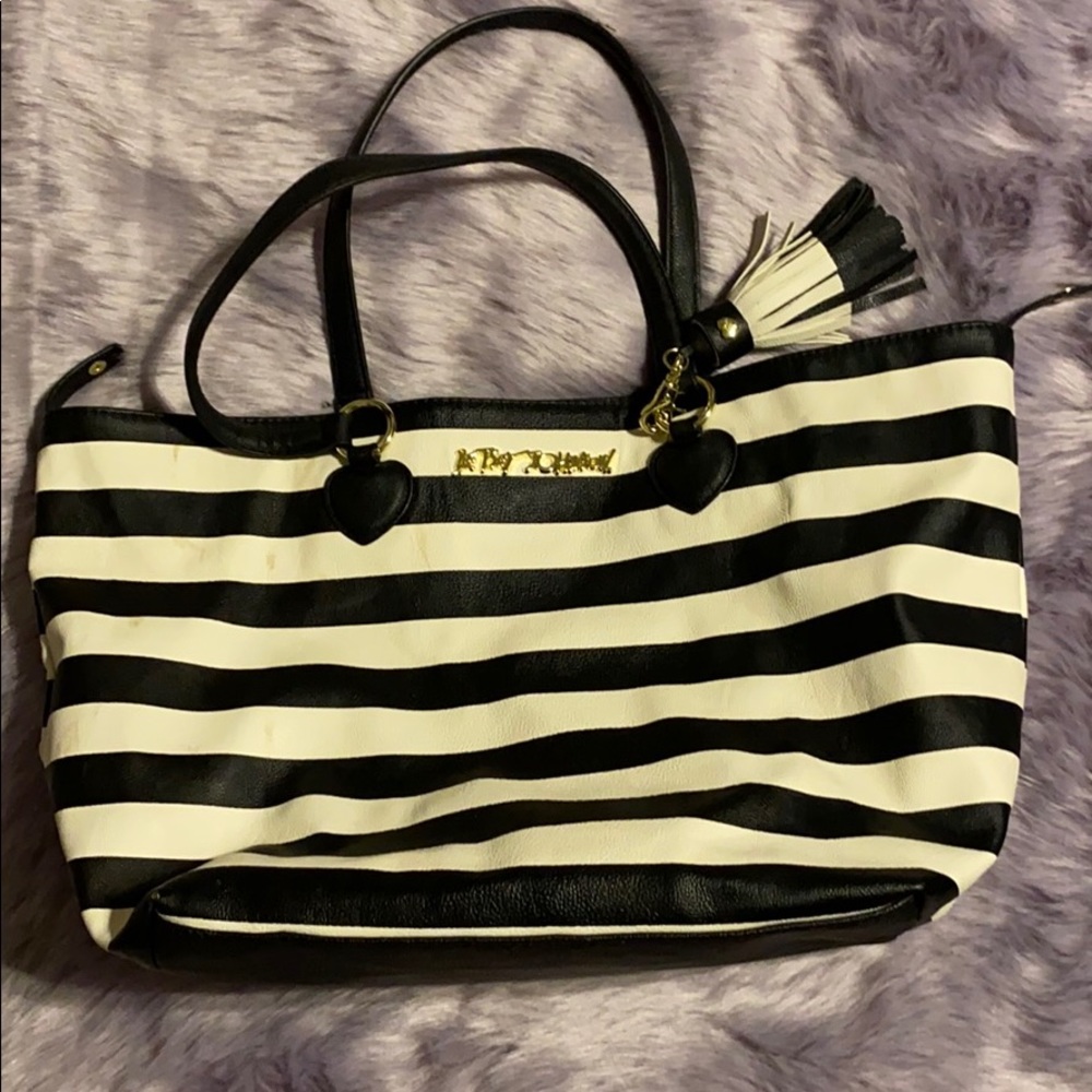 Betsy Johnson black white striped bag